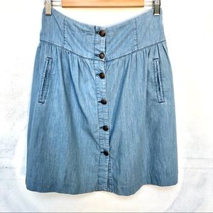 Zara High Waisted Flared Chambray Buttoned Skirt